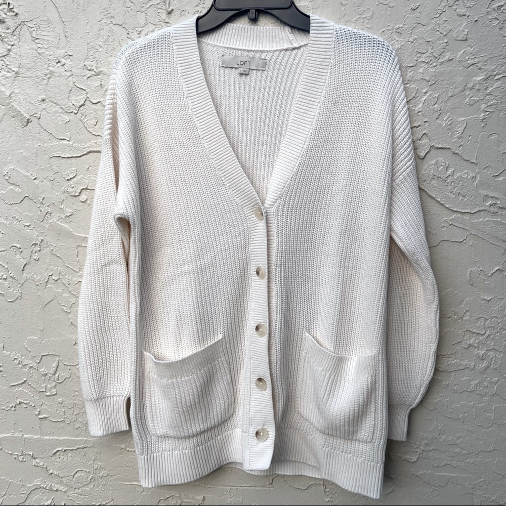 Loft White Button Down Sweater